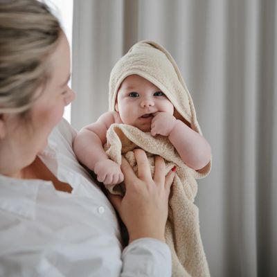 Mushie Organic Cotton Baby Hooded Towel - Fog