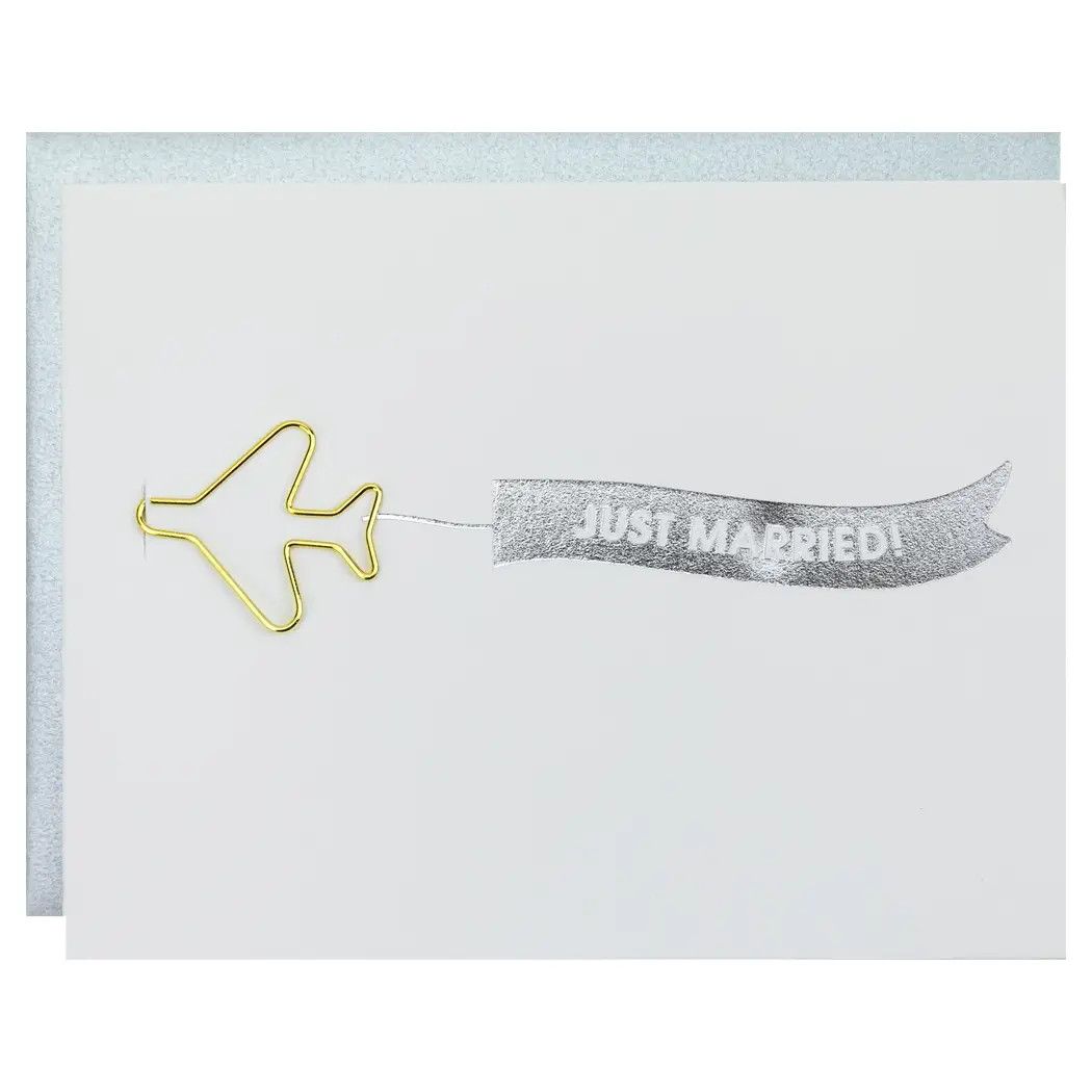 Banner: Just Married - Wedding - Airplane Paper Clip Card