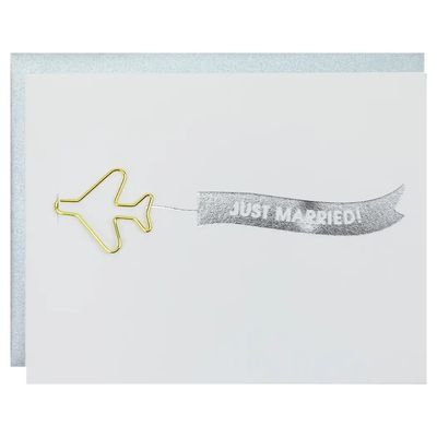 Banner: Just Married - Wedding - Airplane Paper Clip Card
