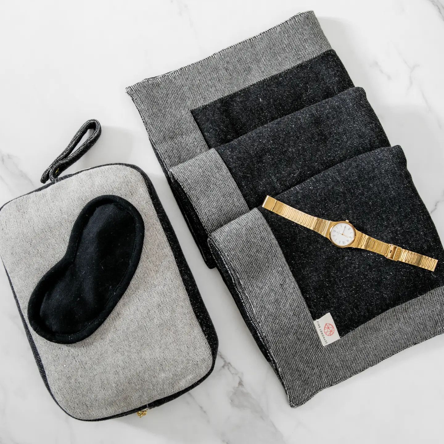 Pink Lemonade Reversible Solid- Linen/BlackTravel Set