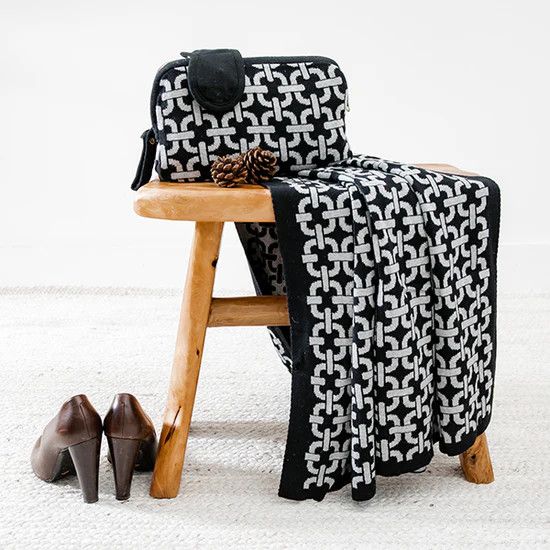 Pink Lemonade Chains - Organic Cotton Travel Blanket and Eye Mask Set - Black