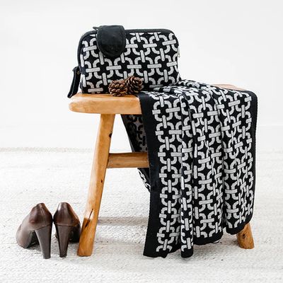 Pink Lemonade Chains - Organic Cotton Travel Blanket and Eye Mask Set - Black