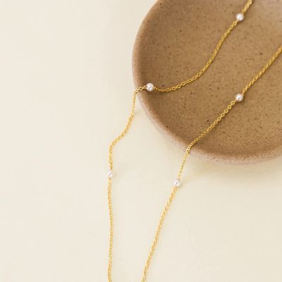 Dainty Pearl Station Necklace - 18k Gold Plated
