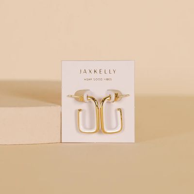 White Enamel Large Rectangle Gold Hoop Earrings