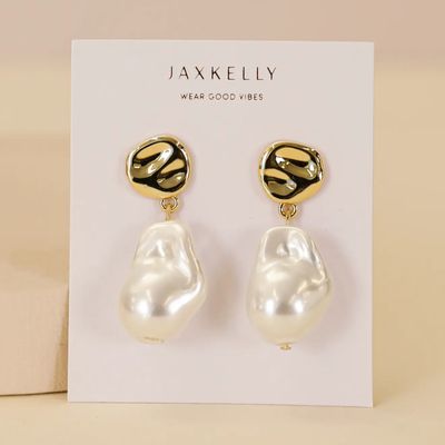 Abstract Pearl and Gold Drop Earrings