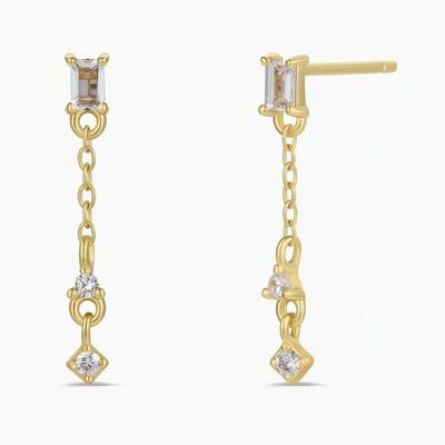 Baguette Drop - Gold Earrings