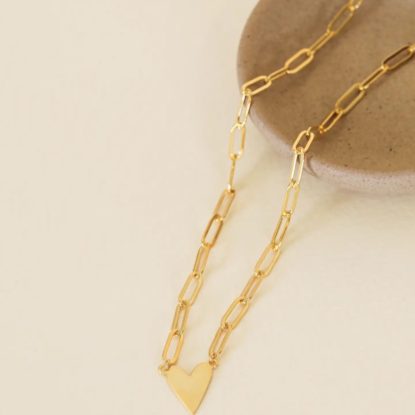 Gold Heart Pendant Link Chain Necklace - 18k Gold Plated
