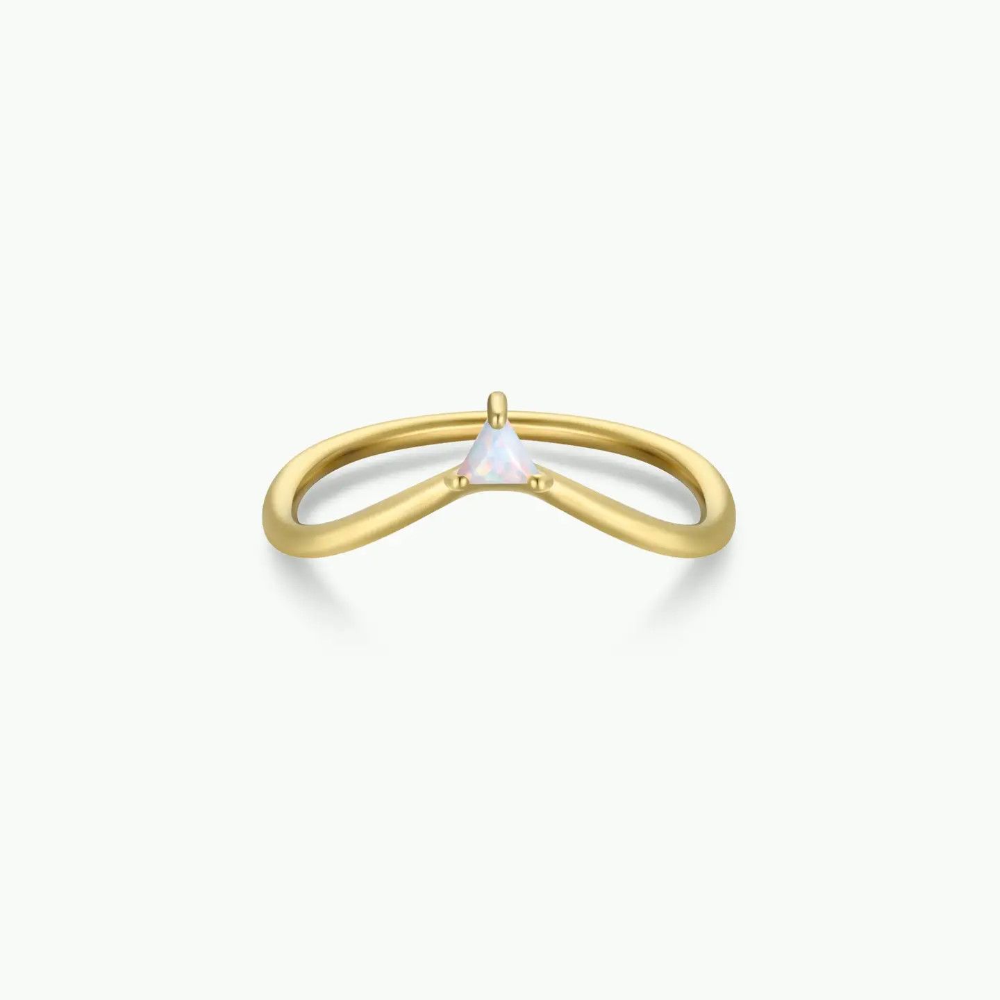 Gold Rings - Arched Triangle - White Opal (Size 7)