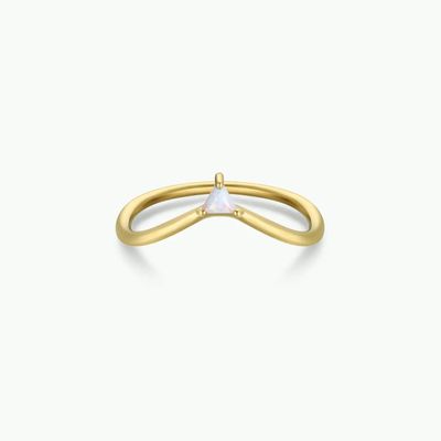 Gold Rings - Arched Triangle - White Opal (Size 7)