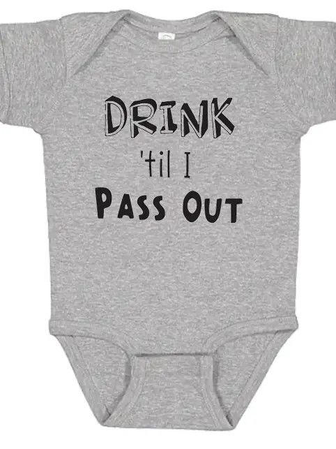 Drink Til I Pass Out Graphic Cotton Bodysuit (NB) - Heather Grey