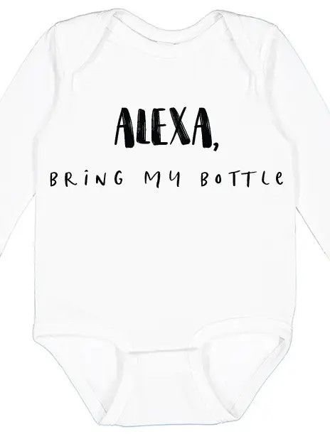 Alexa Bring My Bottle LONG SLEEVE Cotton Graphic Bodysuit  - 6mo - White