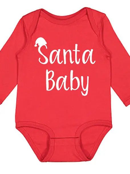 Santa Baby Cotton Long Sleeve Bodysuit - 12mo - Red