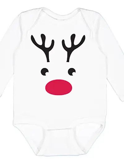 Rudolph Cotton Long Sleeve Bodysuit (6M) - White