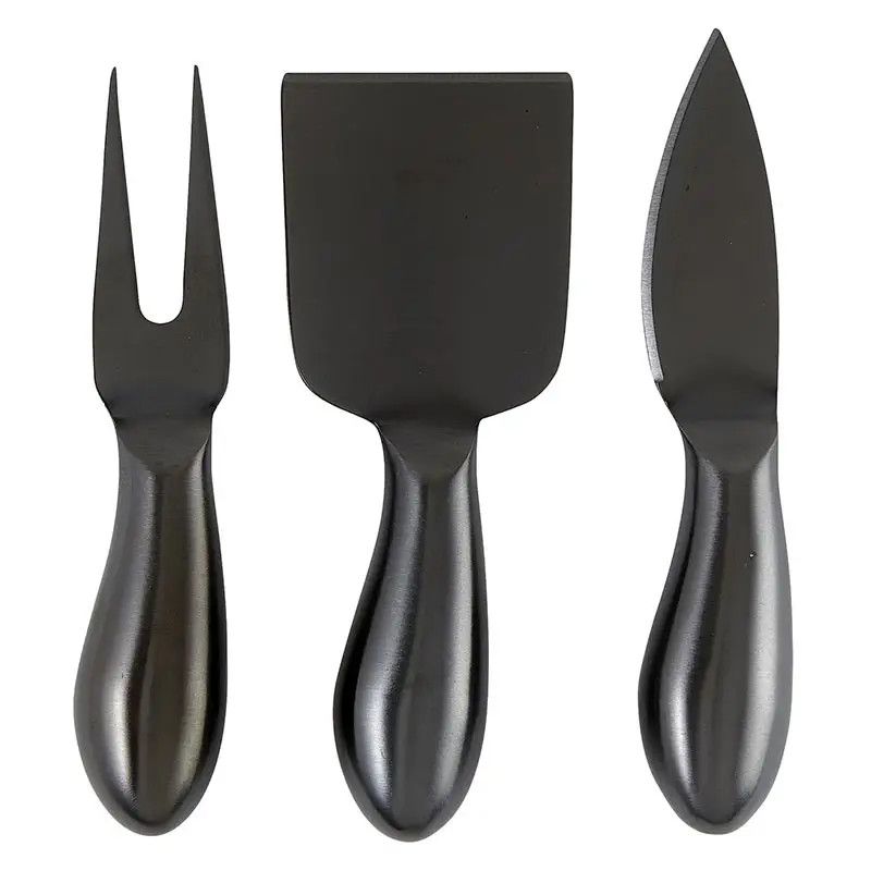 3 piece Matte Black Cheese Knives Book Box