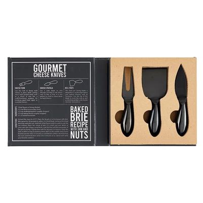 3 piece Matte Black Cheese Knives Book Box
