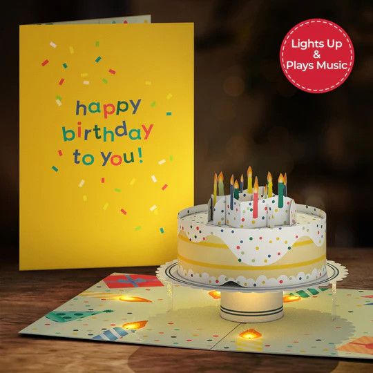 Love Pop Happy Birthday Confetti Cake Music &amp; Lights Card