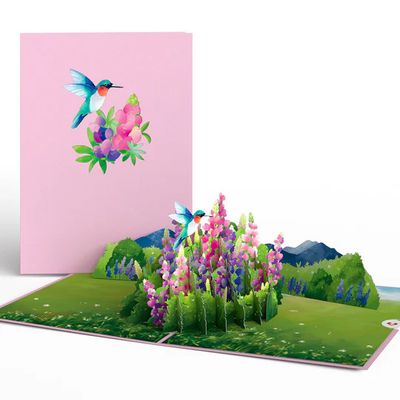 Love Pop Lupine Hummingbird Pop-Up Card