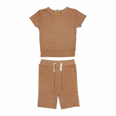 Kids' Organic French Terry Shorts &amp; Tee Set Size 3T in Adobe