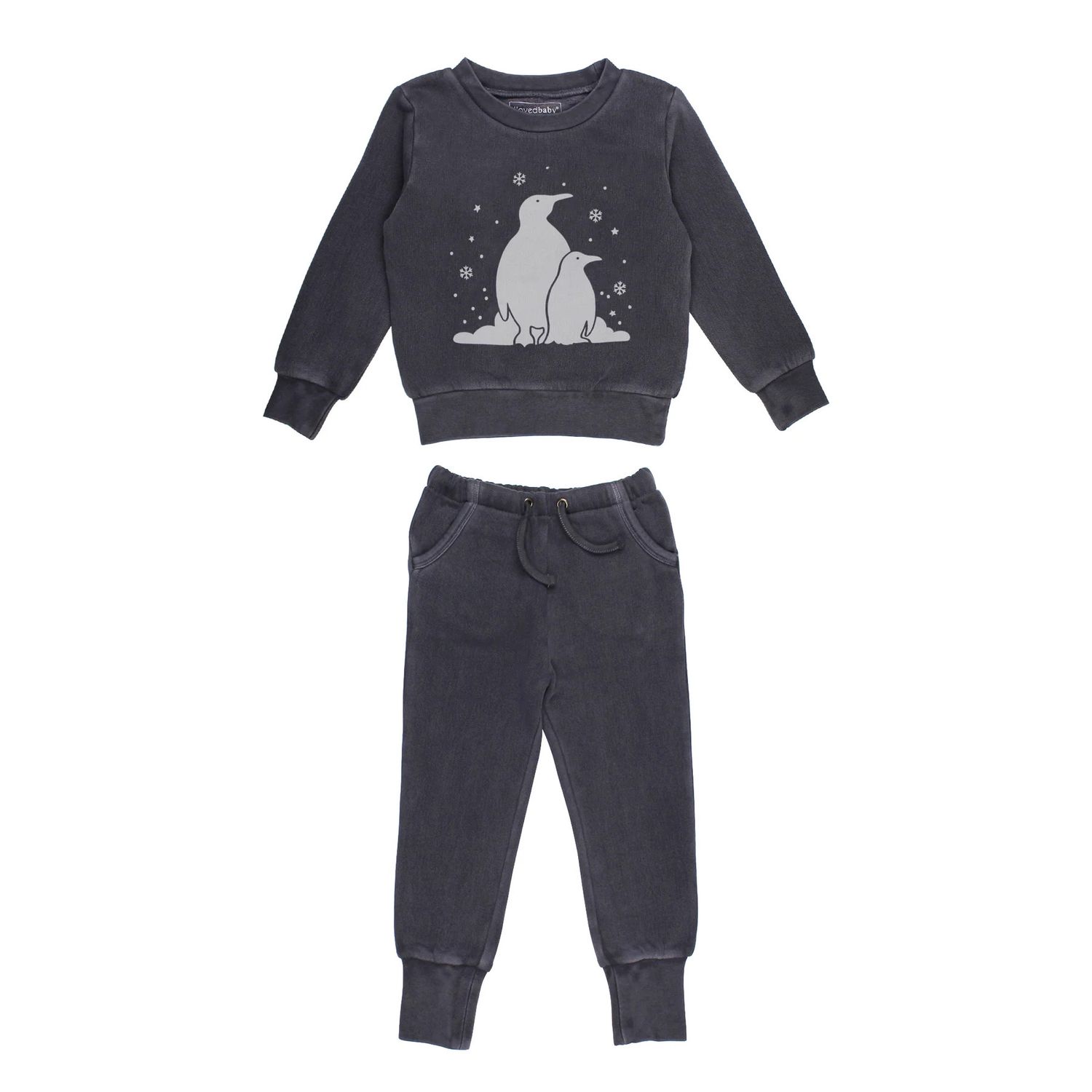 Organic Cozy Graphic Sweatshirt &amp; Jogger Set Size 12-18m in Coal Penguin