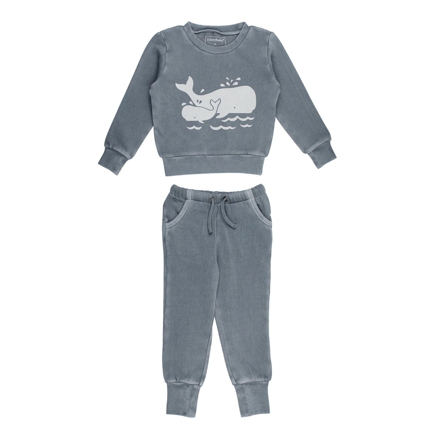 Organic Cozy Graphic Sweatshirt &amp; Jogger Set Size 3-6m in Moonstone Whale
