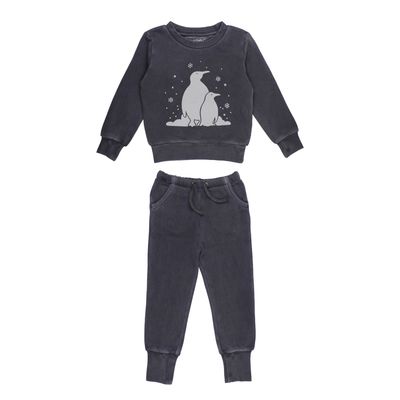 Kids' Organic Cozy Graphic Sweatshirt &amp; Jogger Set Size 2T in Coal Penguin