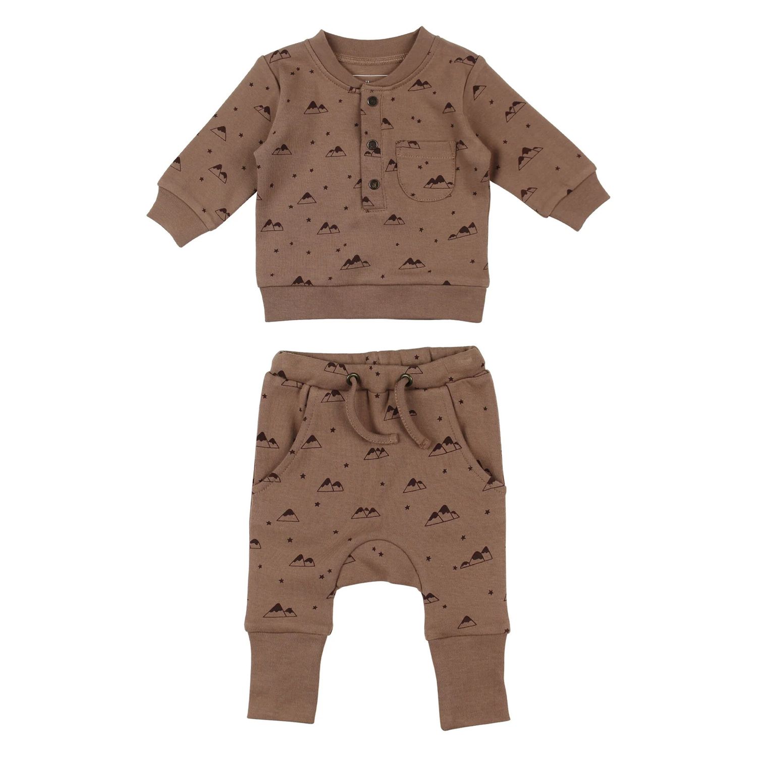Organic Henley Sweatshirt &amp; Jogger Set Size 3-6m in Latte Mountain