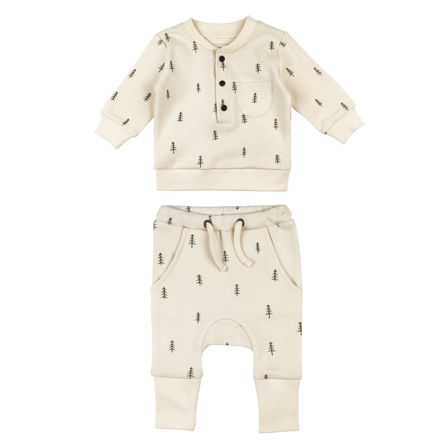 Organic Henley Sweatshirt &amp; Jogger Set Size 3-6m in Buttercream Tree