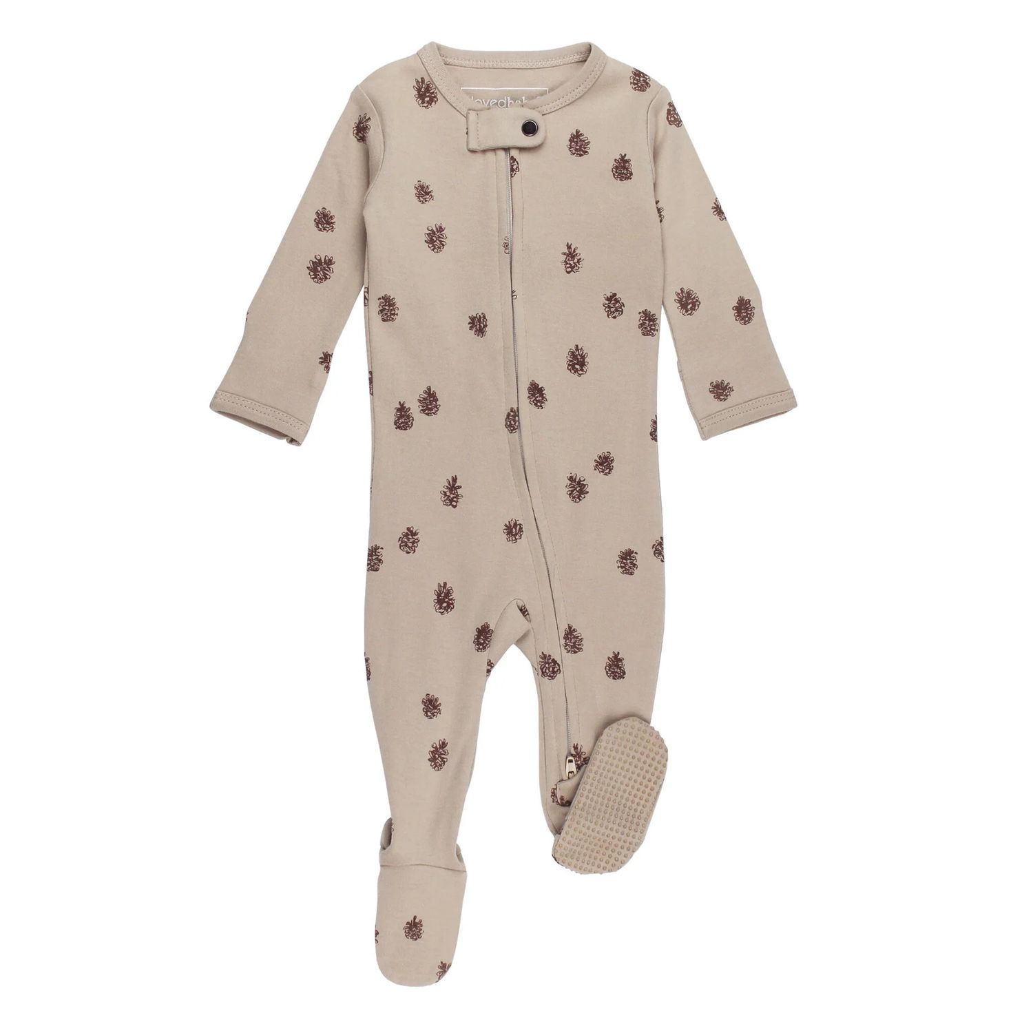 Organic 2-Way Zipper Footie Size 6-9m in Oatmeal Pinecone