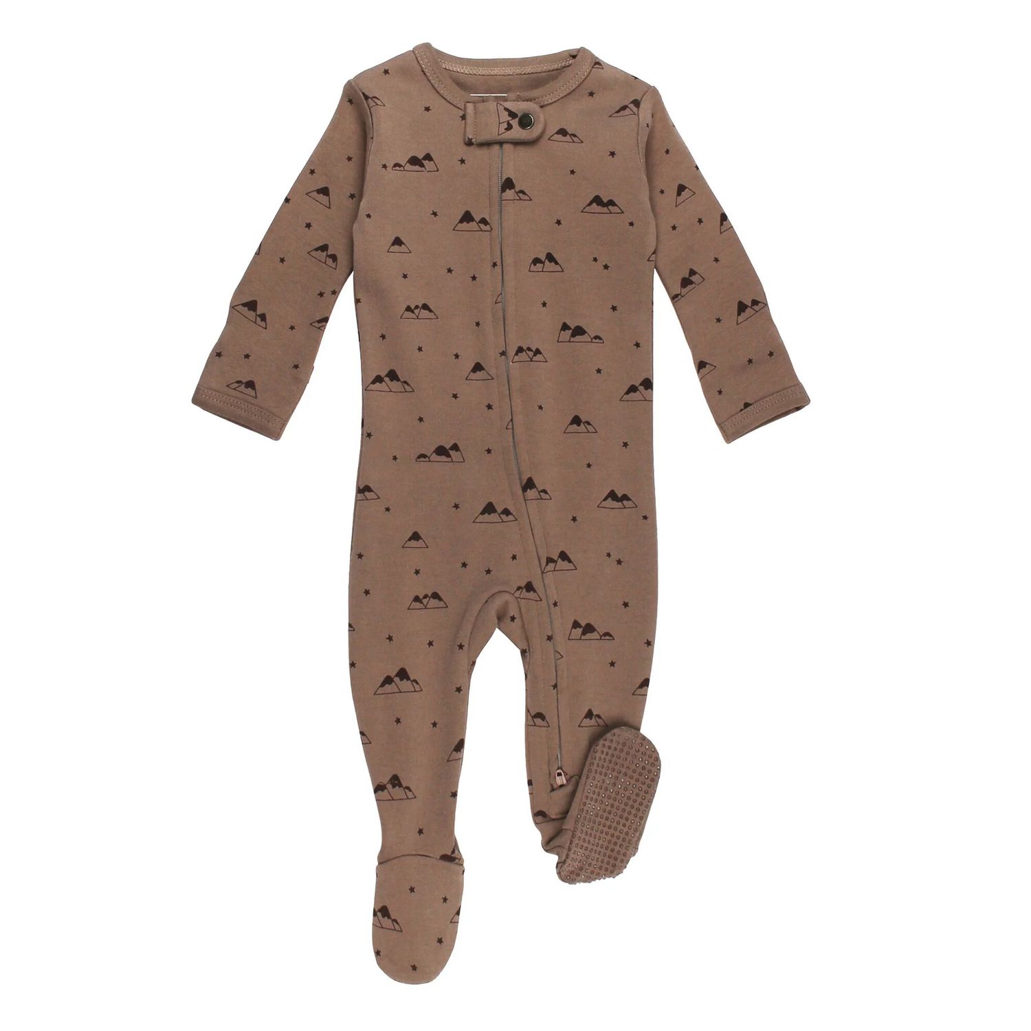 Organic 2-Way Zipper Footie Size 6-9m in Latte Mountain