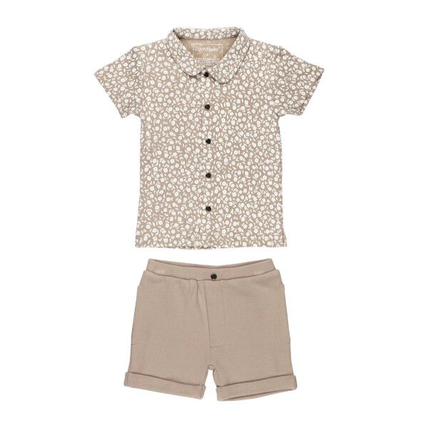 L'ovedbaby Button Up Shirt and Short Set, Color: Oatmeal Ditsy Floral, Size: 2T