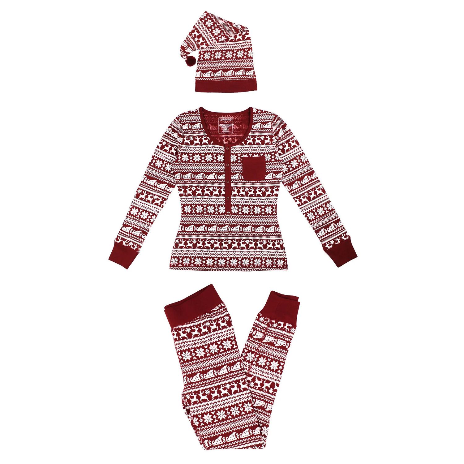 Women's Holiday Thermal PJ &amp; Cap Set , Color: Santa's Sleigh, Size: XS