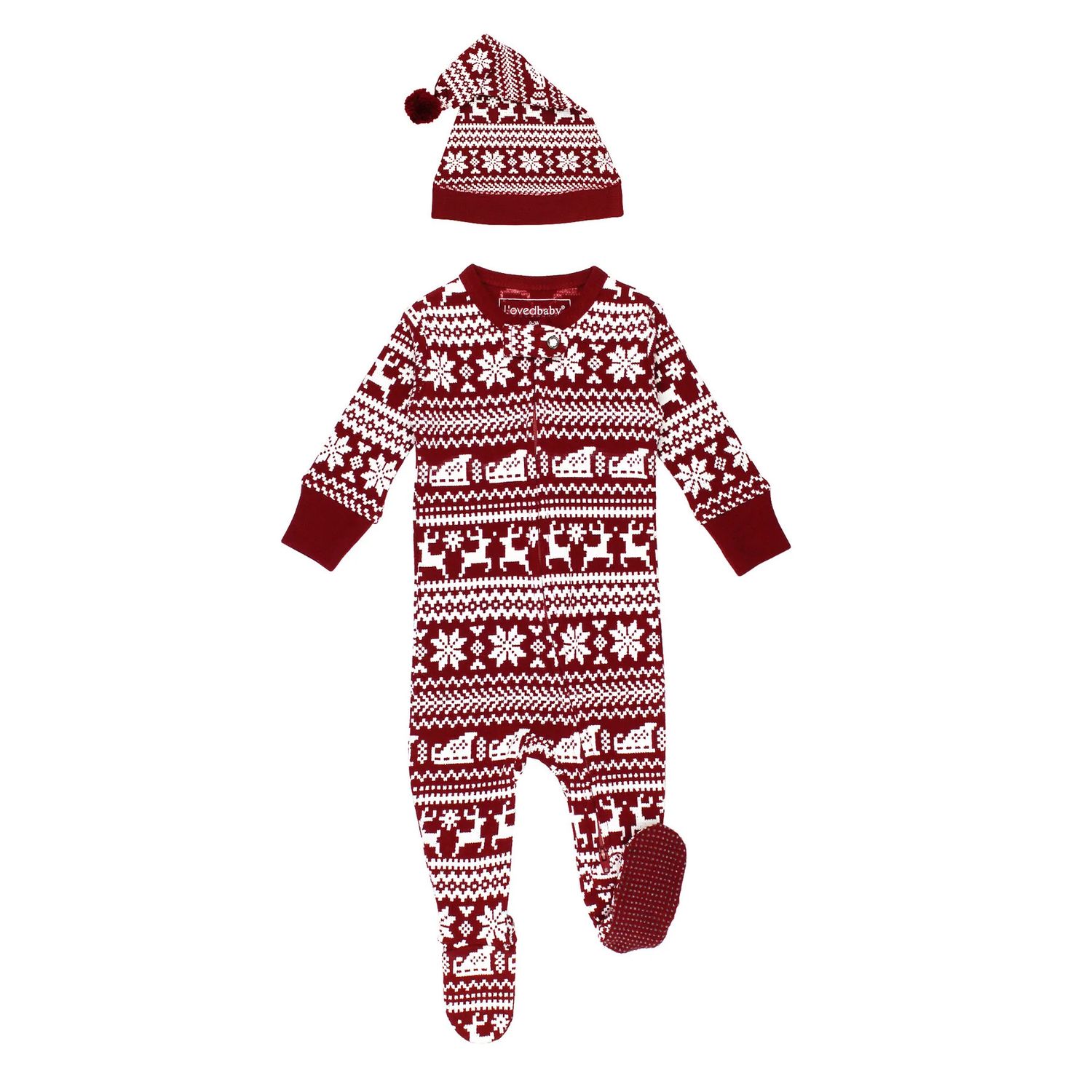 Holiday Thermal 2-Way Zipper Footie &amp; Cap Set, Color: Snata's Sleigh, Size: Preemie/NB
