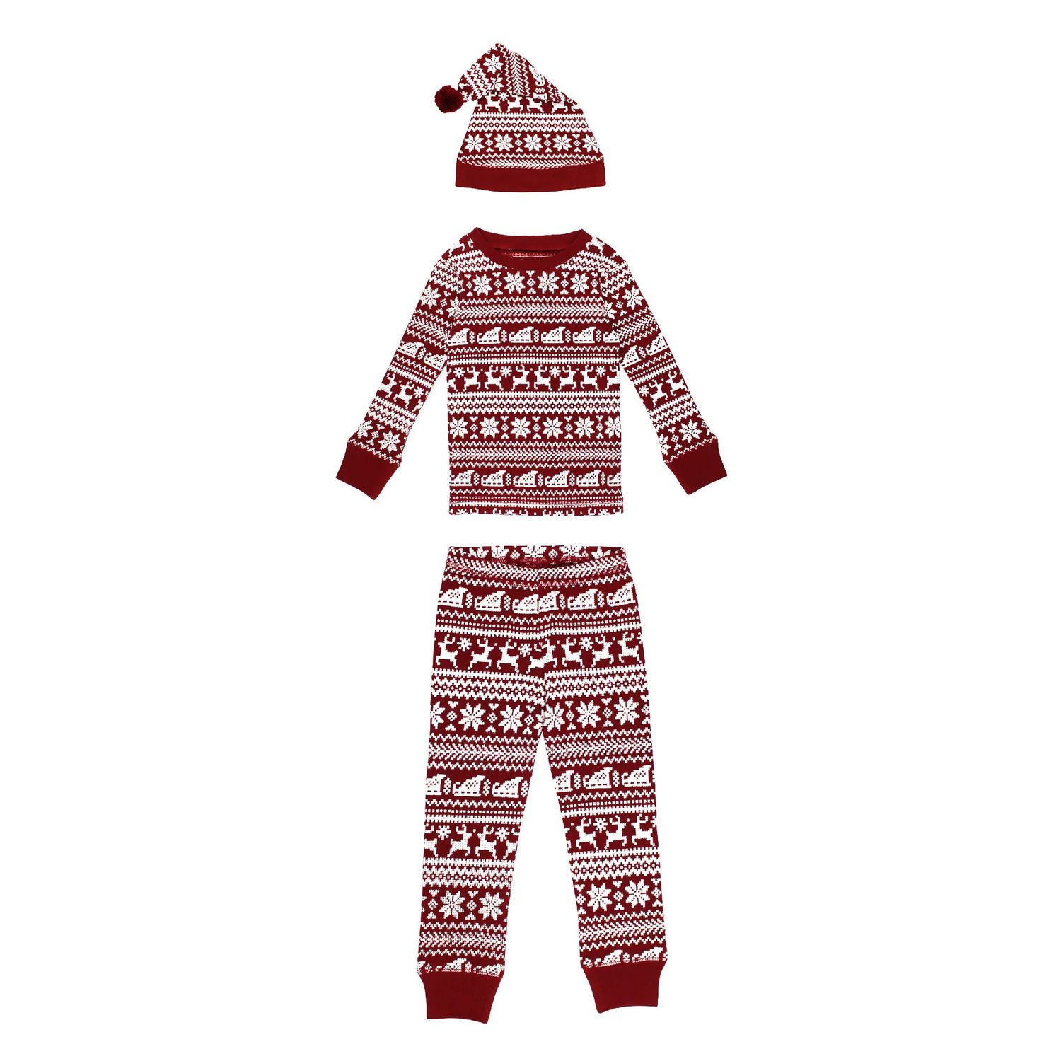 Kids Holiday Thermal Long-Sleeve PJ &amp; Cap Set , Color: Santa's Sleigh, Size: 12-18m