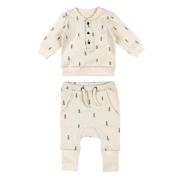 Organic Henley Sweatshirt &amp; Jogger Set - , Color: Buttercream Tree, Size: 6-9M