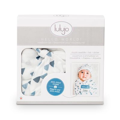Mary Meyer: Lulujo Hello World Hat &amp; Swaddle Set - Triangle Blue