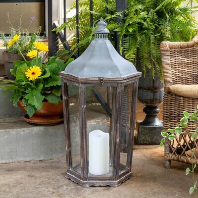 Park Hill Collection Wood &amp; Galvanized Metal Lantern - Large
