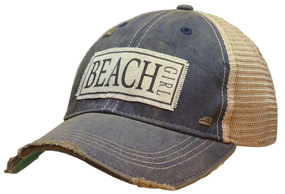 "Beach Girl" Distressed Trucker Cap -, Color: Navy Blue