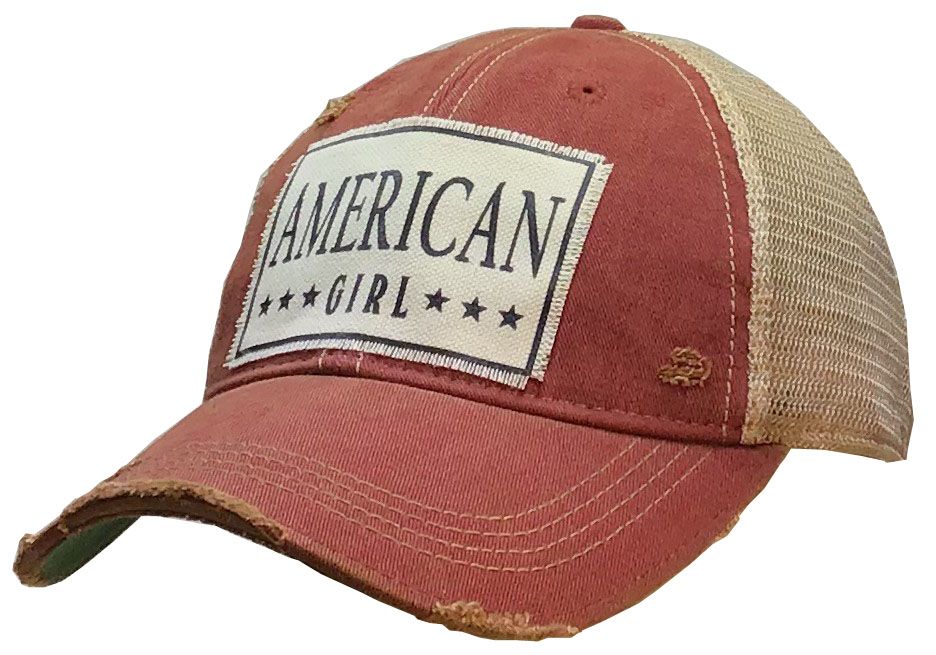 "American Girl" Distressed Trucker Cap -, Color: Red