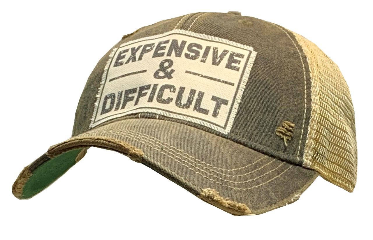 "Expensive &amp; Difficult" Distressed Trucker Cap - , Color: Black
