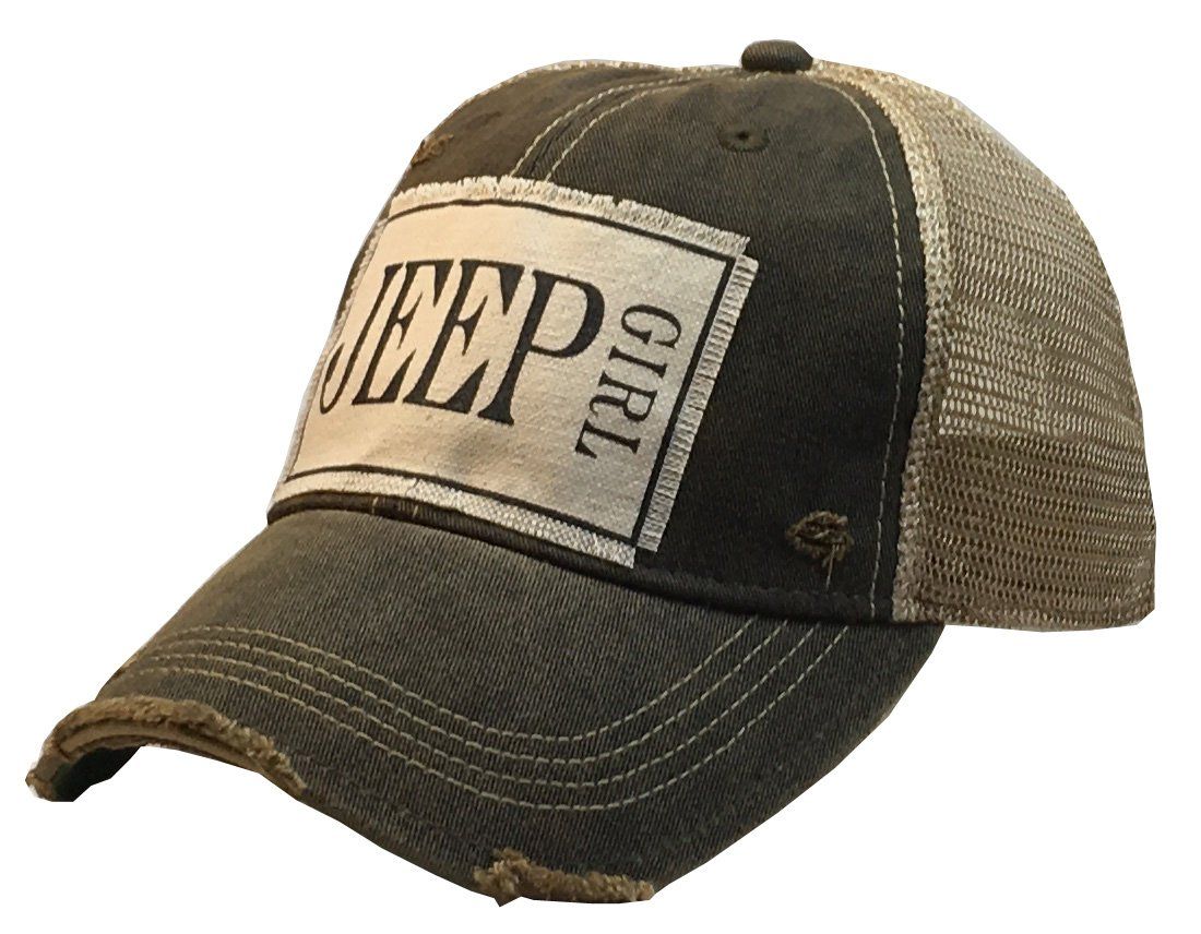 "Jeep Girl" Distressed Trucker Cap - , Color: Black