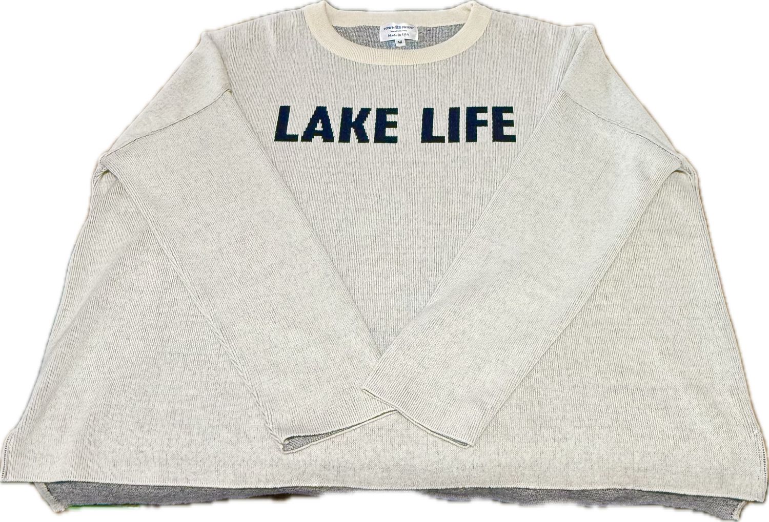 "Lake Life" Everyday Relaxed Sweater Natural/Navy - , Size: Small