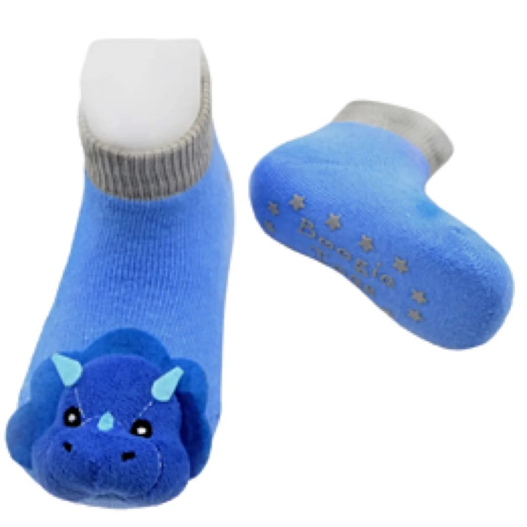 Blue Tricera Triceratops Dinosaur Boogie Toes Rattle Socks - , Size: 0-1Y