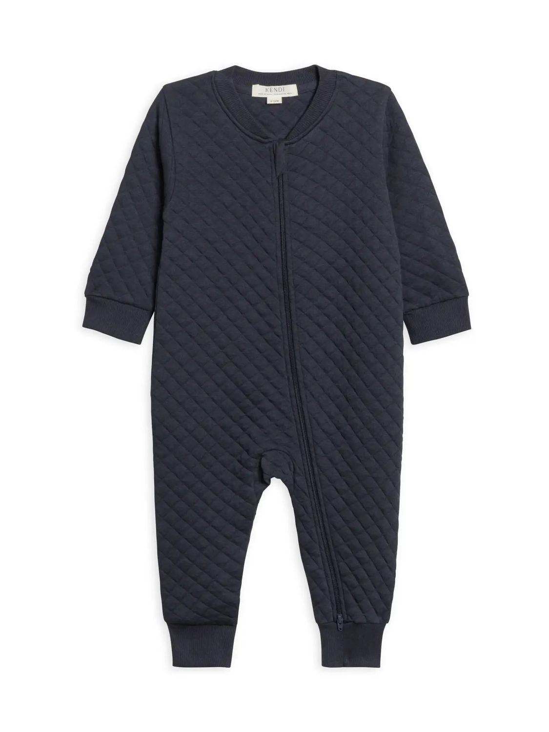 Brighton Quilted Jacquard Zipper Romper - Navy - , Size: 0-3M