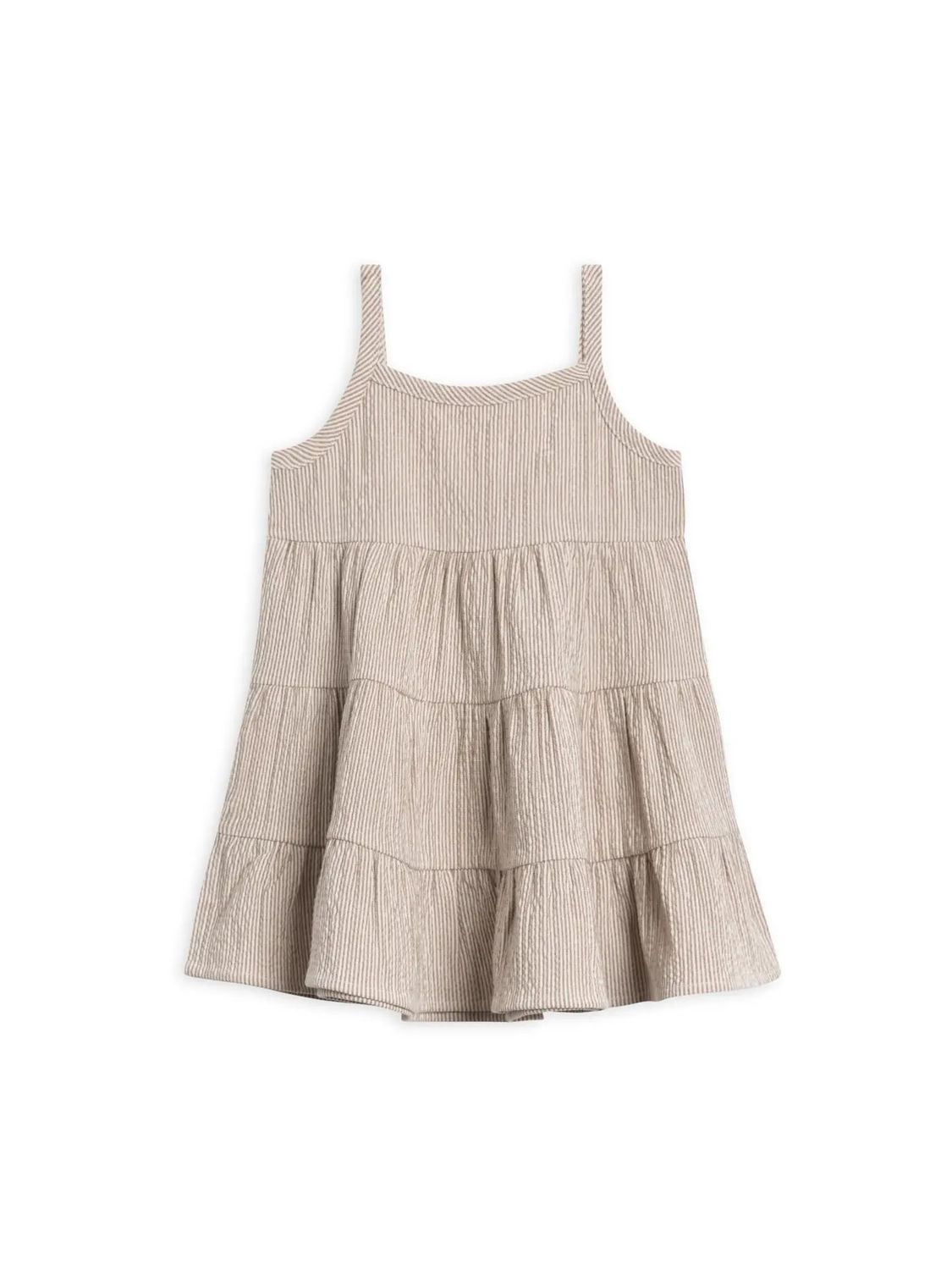 Cari Seersucker Tiered Dress - , Color: Shore Stripe + Truffle -, Size: 12-18M