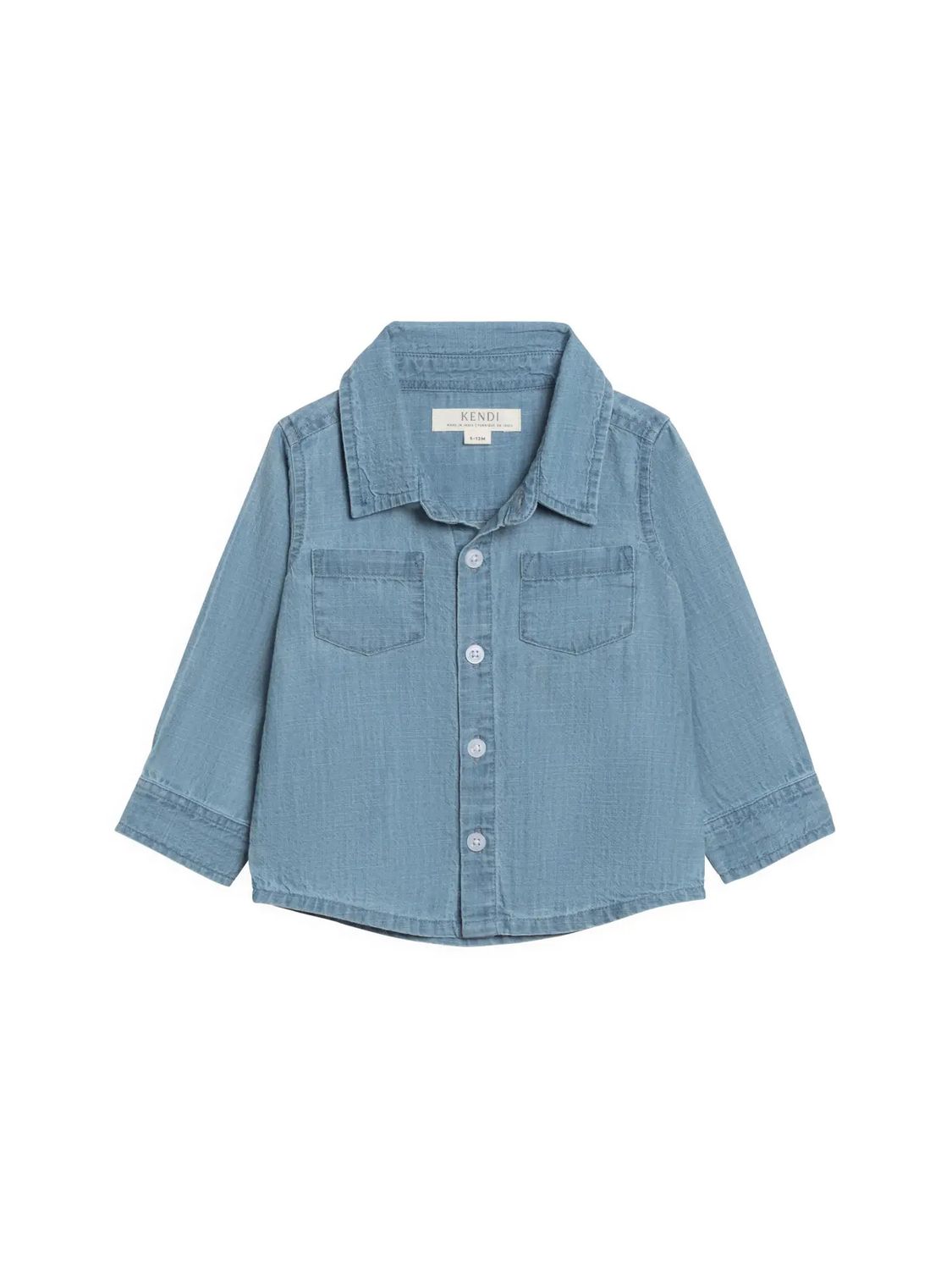 Hayes Long Sleeve Denim Collared Shirt - , Color: Medium Chambray -, Size: 6-12M