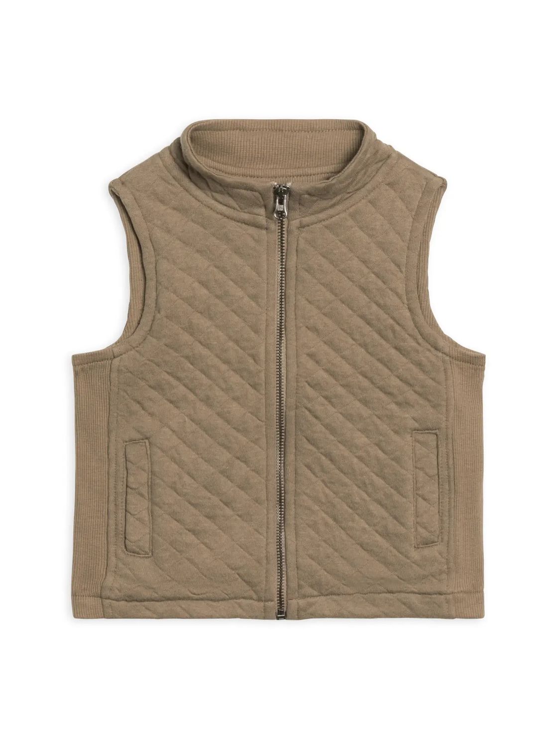 Hudson Quilted Jacquard Zip Up Vest - , Color: Taupe -, Size: 12-18M