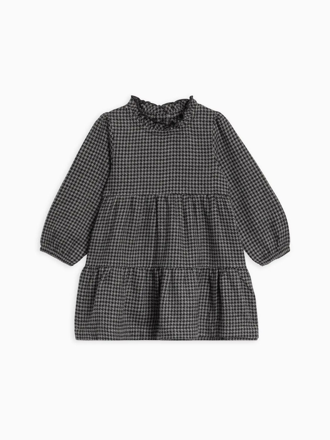 Neela Flannel Ruffle Neckline Dress - , Color: Houndstooth -, Size: 6-12 Mo