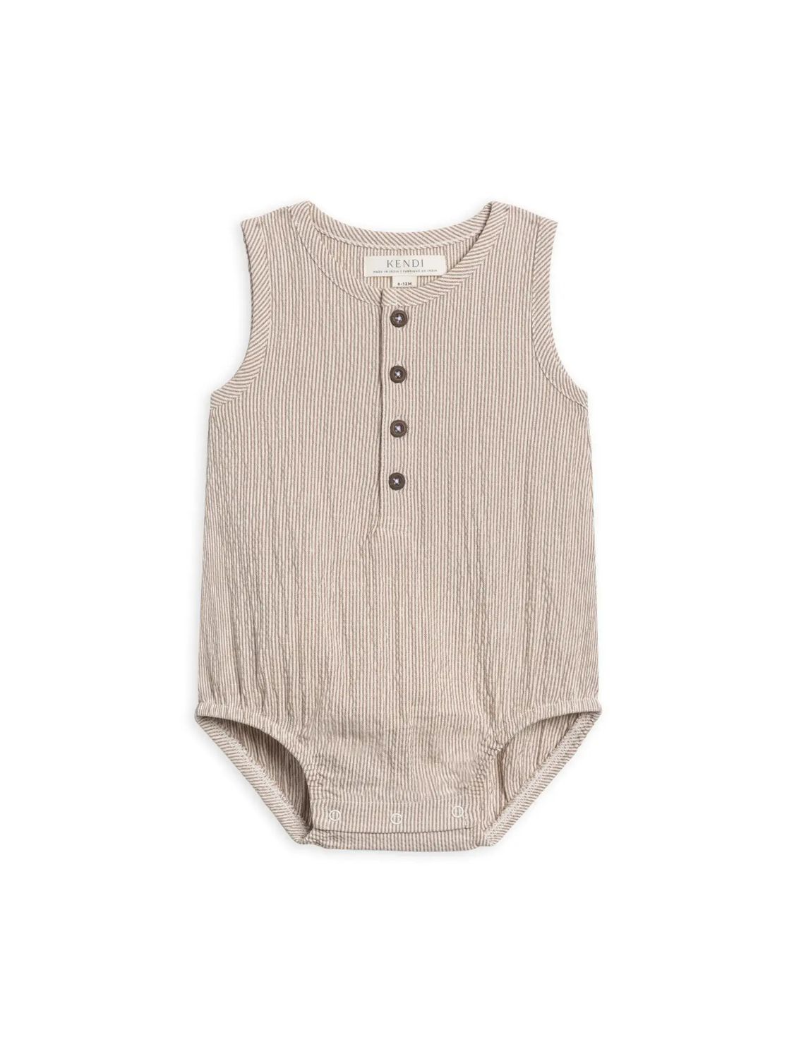Wren Seersucker Bubble Romper - Shore Stripe + Truffle - , Size: 12-18M