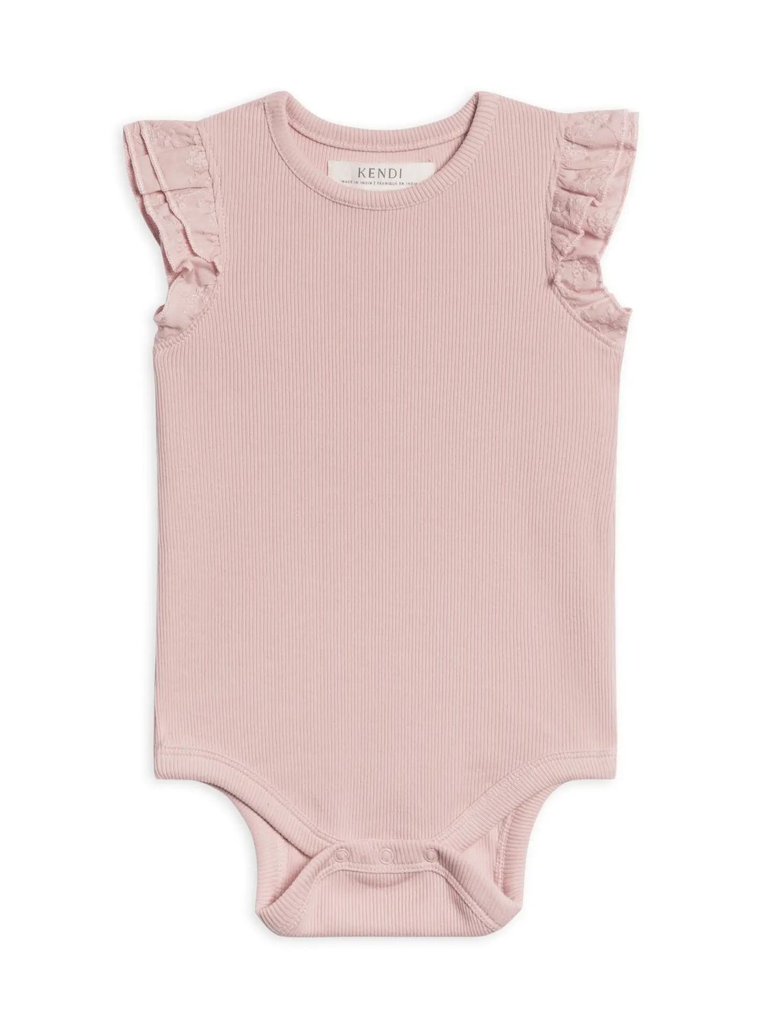 Maggie Ribbed SS Bodysuit with Eyelet Ruffle - , Color: Rosa -, Size: 0-3M