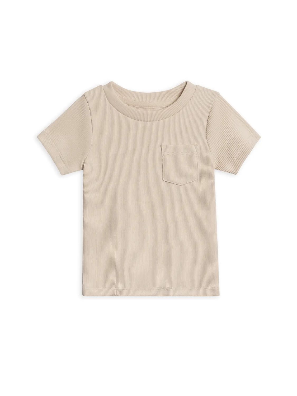Lou Ribbed Short Sleeve Pocket Tee - Oat - , Size: 6-12M